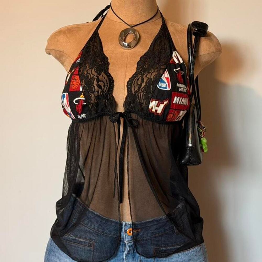 Black lace halter top with
